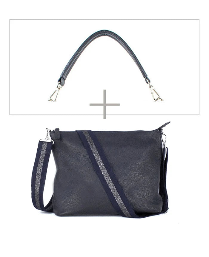 30%off 【ネイビー】レザーハンドル付き ホリゾンタルポシェット Mサイズ<スマイルなしVer.> 1413-set-n