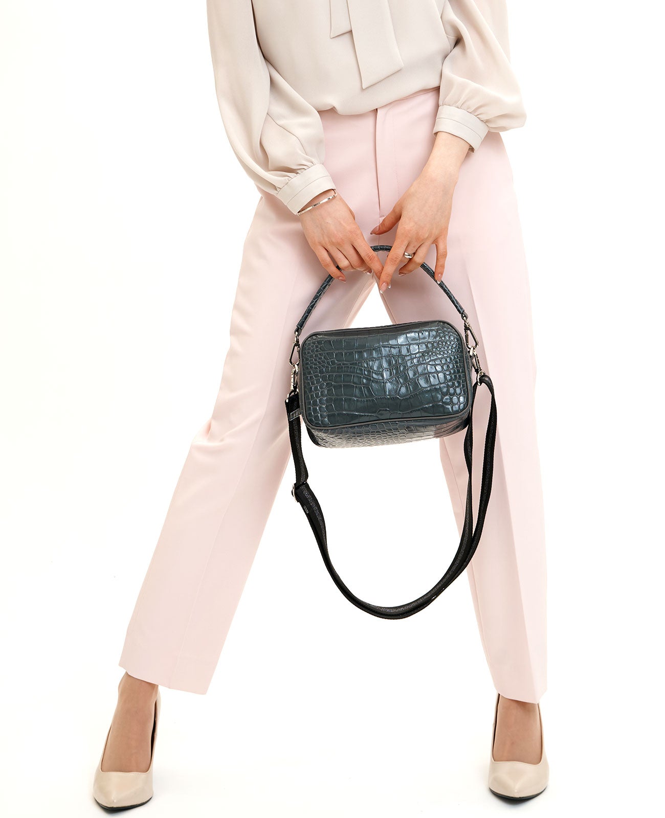 <ショートハンドル付き>スクエアポシェット ボディバッグ イタリアンクロコ型押しVer. 1575-ic-set