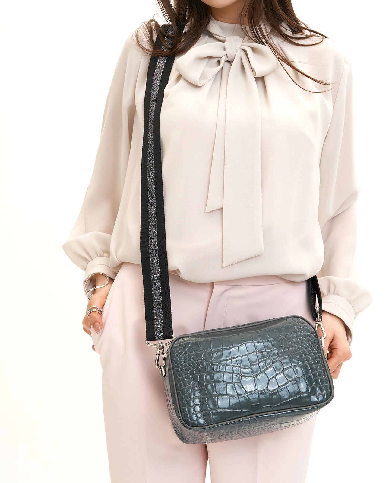 <ショートハンドル付き>スクエアポシェット ボディバッグ イタリアンクロコ型押しVer. 1575-ic-set