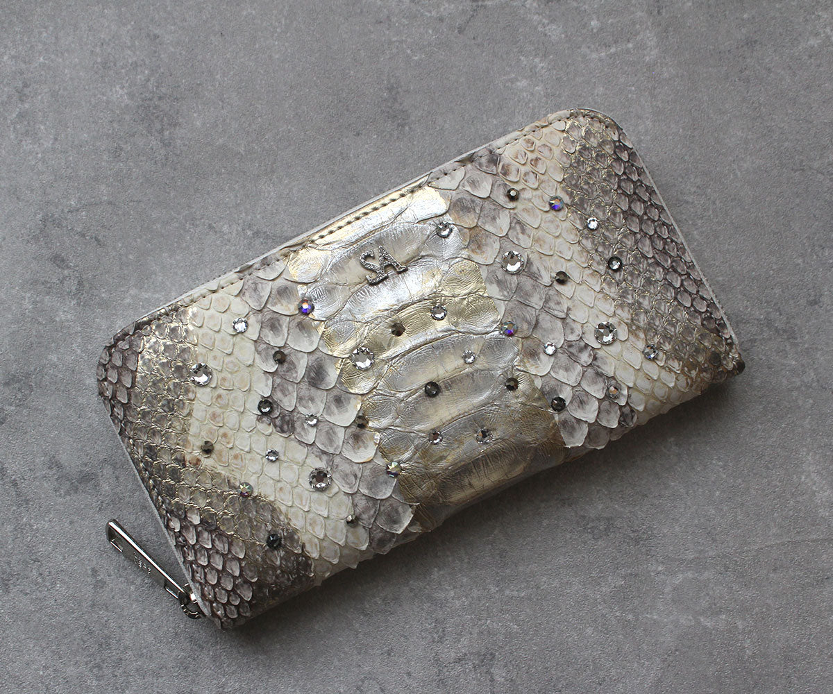 アンジェリーナ長財布 パイソンレザー クリスタル付 SAロゴ 1900-cr