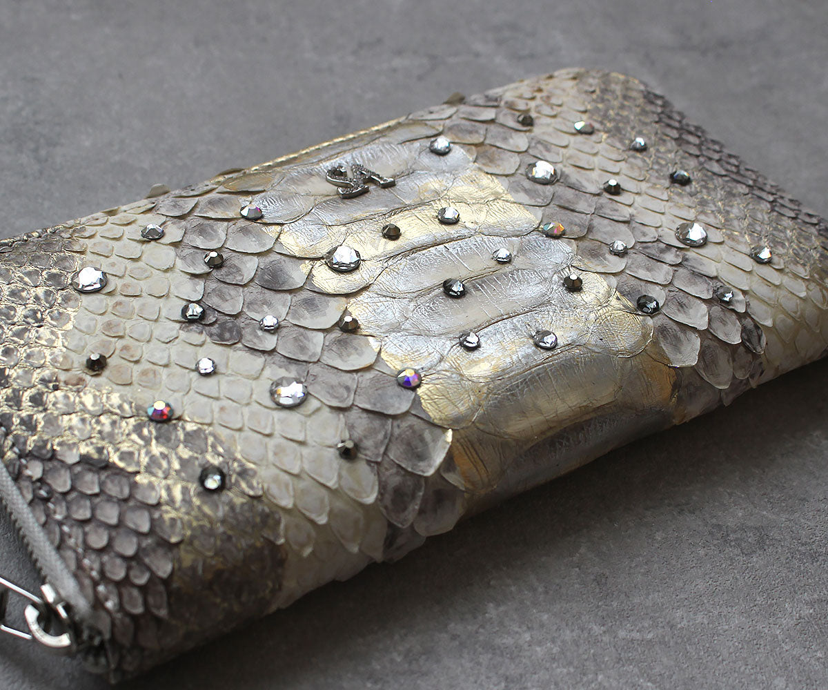 アンジェリーナ長財布 パイソンレザー クリスタル付 SAロゴ 1900-cr