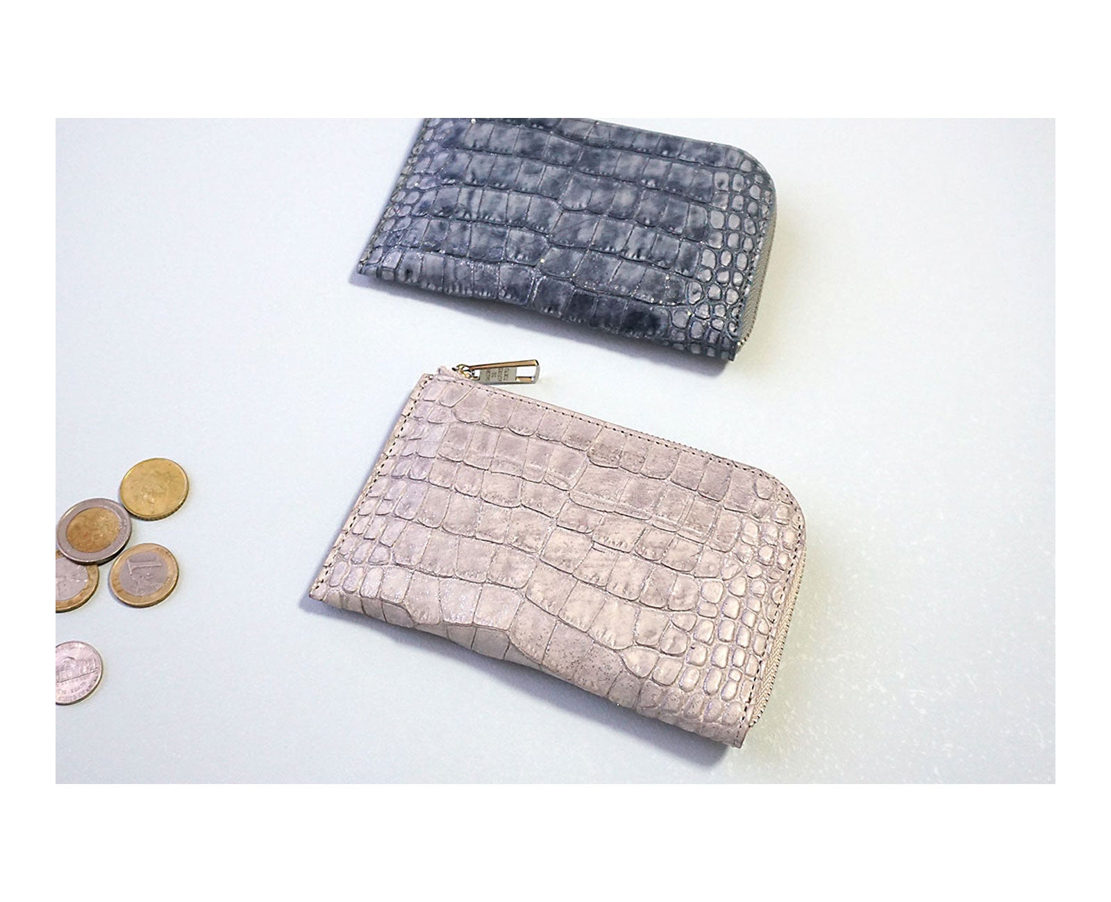 キャリーL字ミニ財布 グリッタークロコ型押しレザー 1571-gli