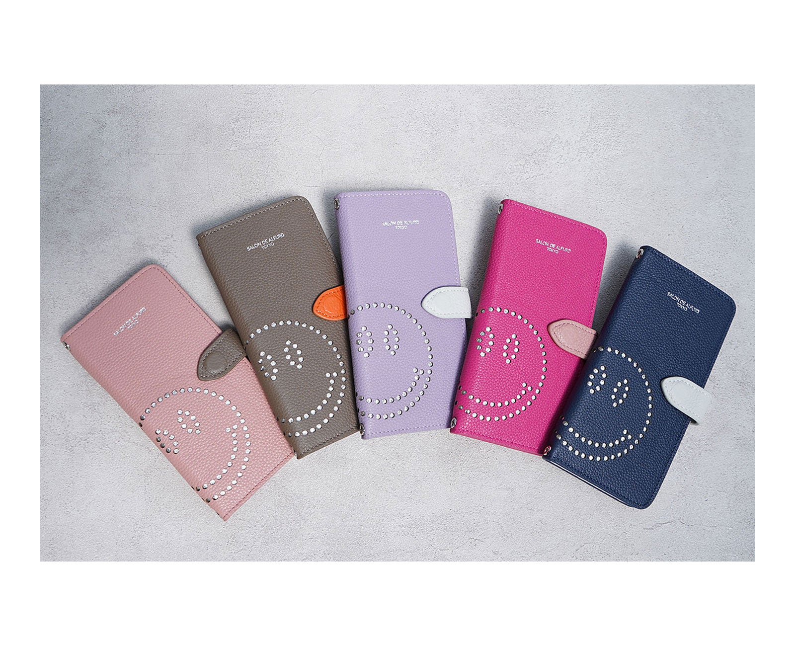 スマイル パンチング 多機種対応 手帳型スマホケース スペインカーフVer. 1665-sc