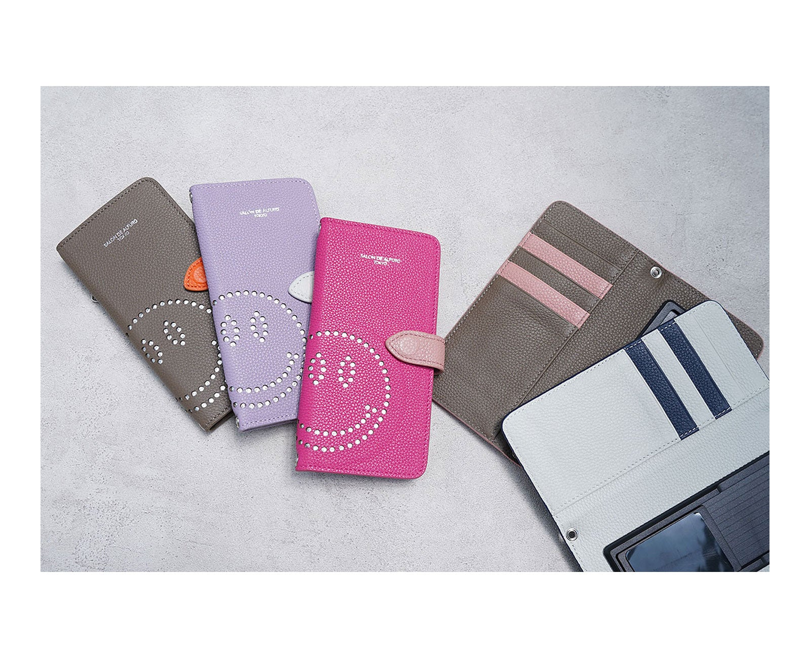 スマイル パンチング 多機種対応 手帳型スマホケース スペインカーフVer. 1665-sc