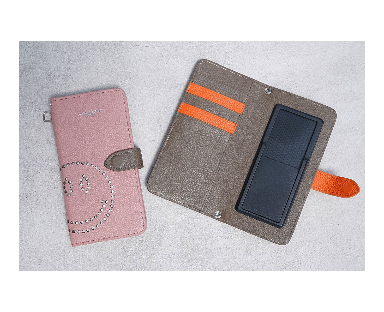 スマイル パンチング 多機種対応 手帳型スマホケース スペインカーフVer. 1665-sc