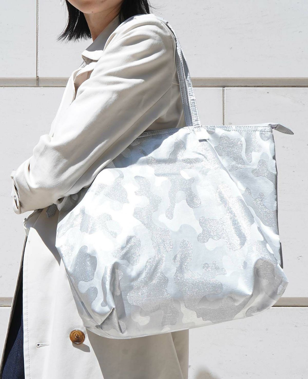 20%off [OUTLET] 1689-02 マルシェ・ド・サック ZIP付き ショッピングエコバッグ Mサイズ グリッターカモフラVer.