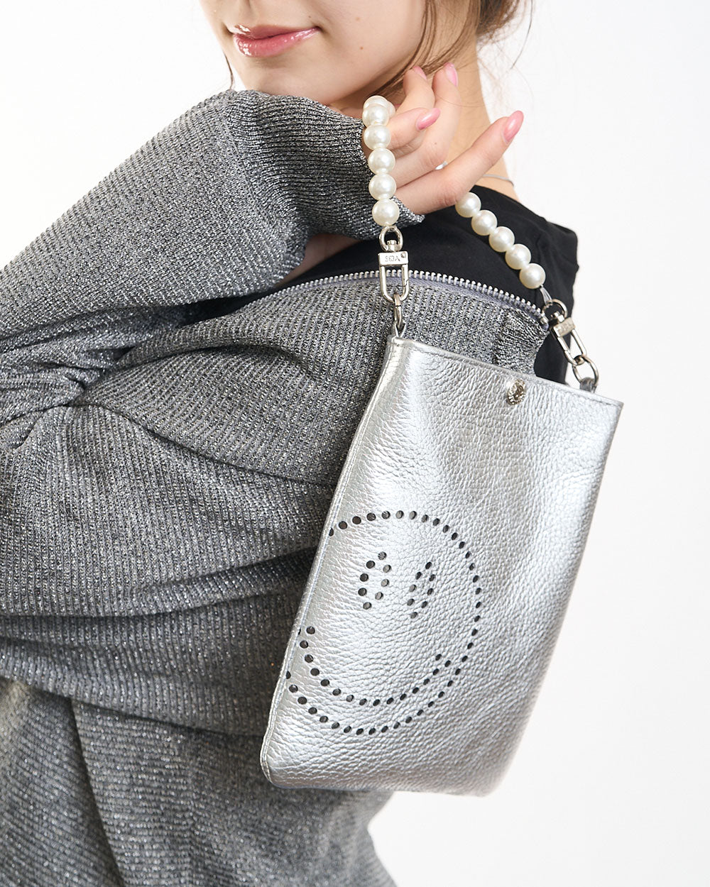 ✨美品 希少 クロエ ブラックデニム マルチカラーパール ハンドバッグ デザインパール ショートハンドル 1771