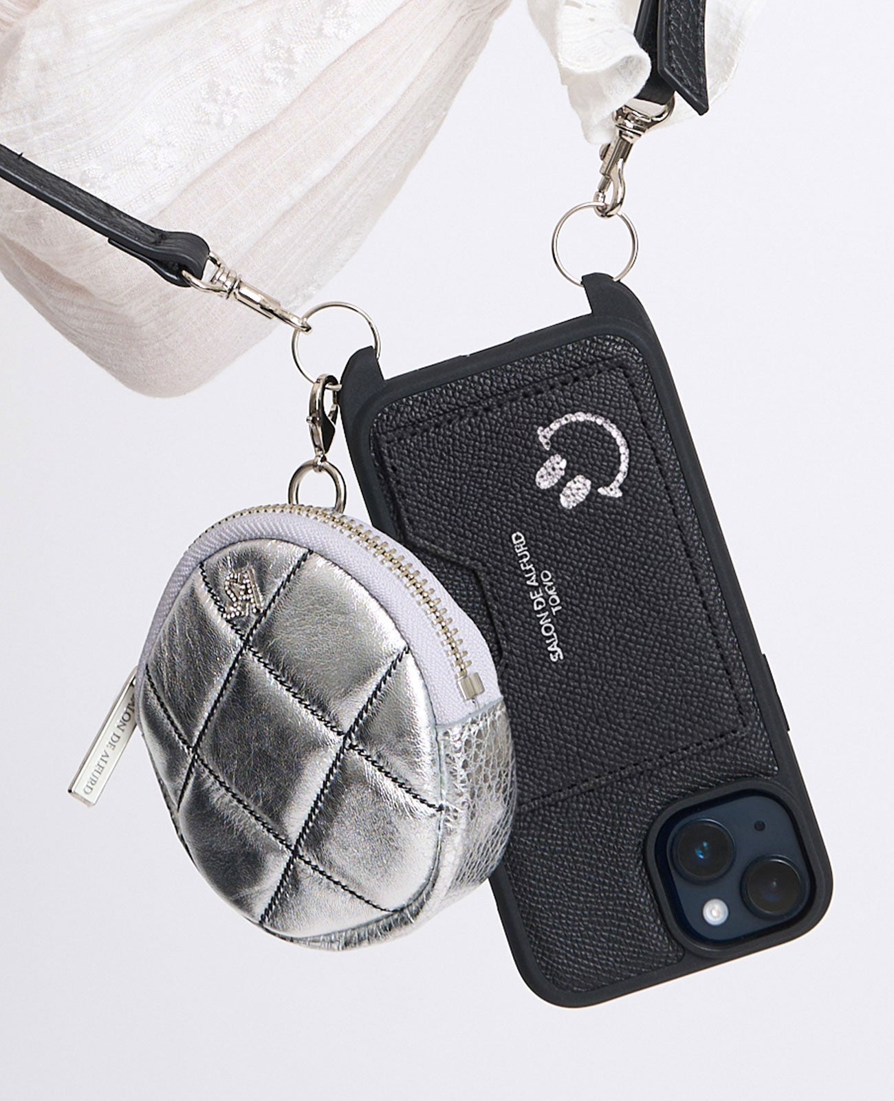 【極美品】サロンドアルファード スマホケース スワロフスキー 手帳型 スマイル 全機種対応 人気のスワロフスキー手帳型カバー スマホケース