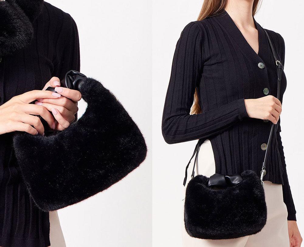 取り外し可能なロングショルダーが付属し、ハンド持ち・肩掛け・斜め掛けを自由にアレンジできます。