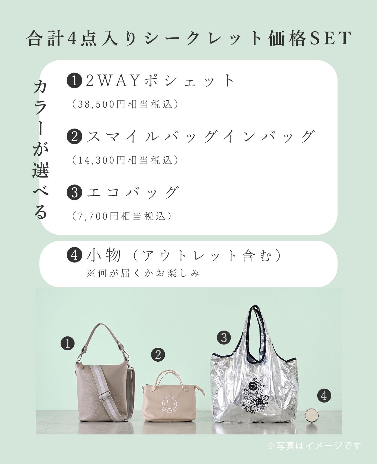 ＜限定30個＞シークレット福袋（2Way ポシェット+バッグインバッグ+エコバッグ+小物） 1830secret