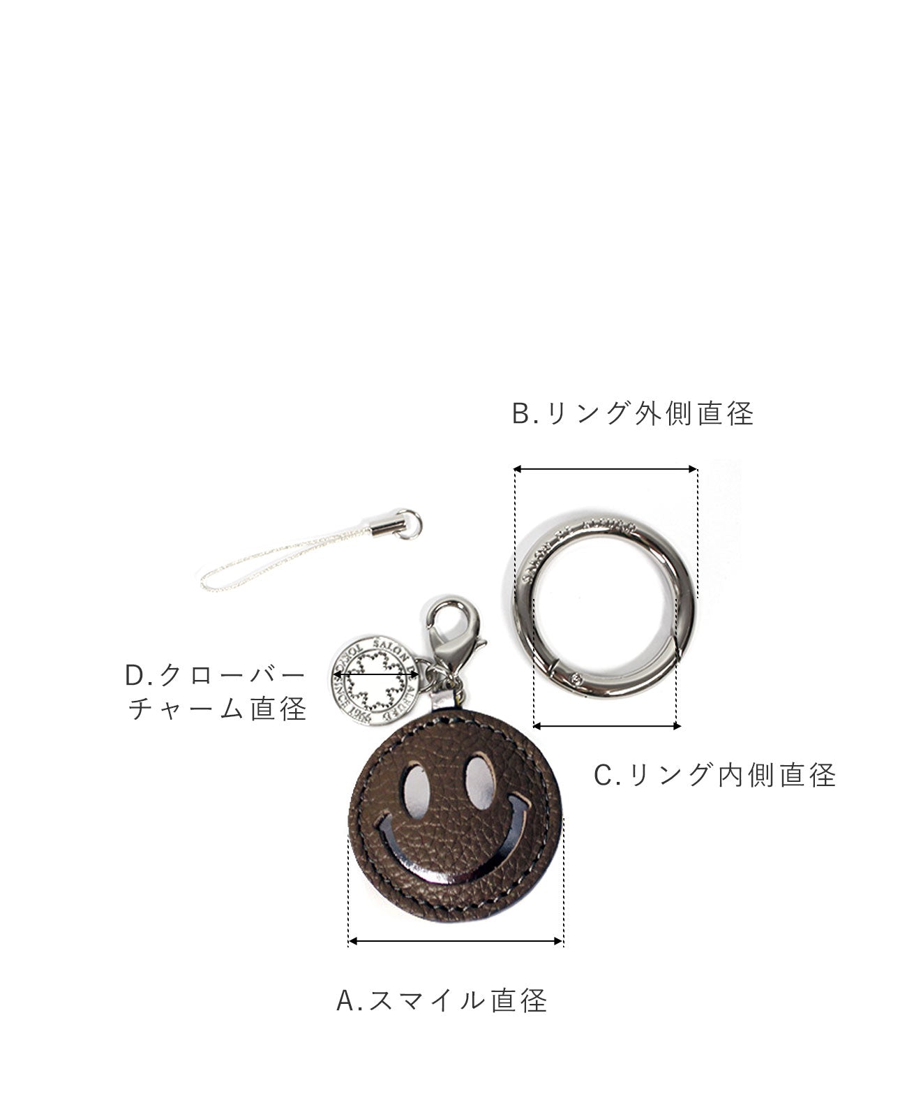 スマイルレザーチャーム クローバー付 スペインカーフVer. 1545-sc