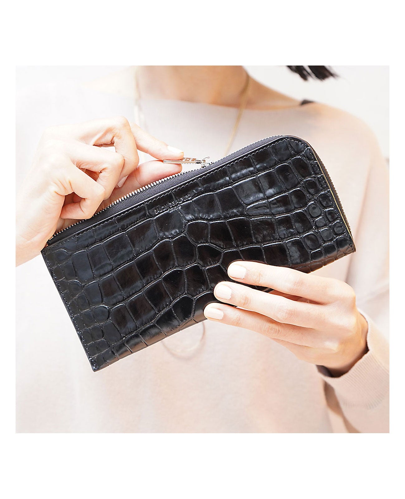 10%OFF [OUTLET]  キャリー L字長財布 イタリアンクロコ型押しレザーVer.1572-02